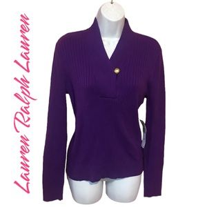 Lauren Ralph Lauren Deep Purple V-Neck Sweater